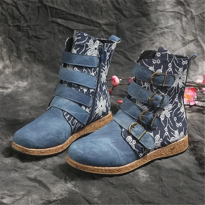 21 FLOWER Leather Zipper Boots