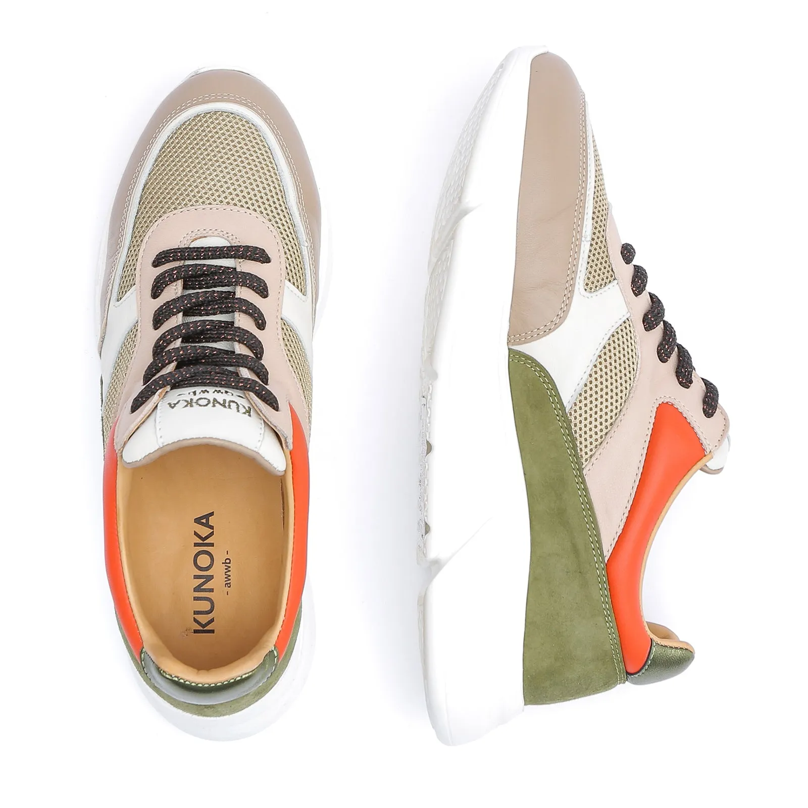 ARI platform sneaker - beige khaki and orange