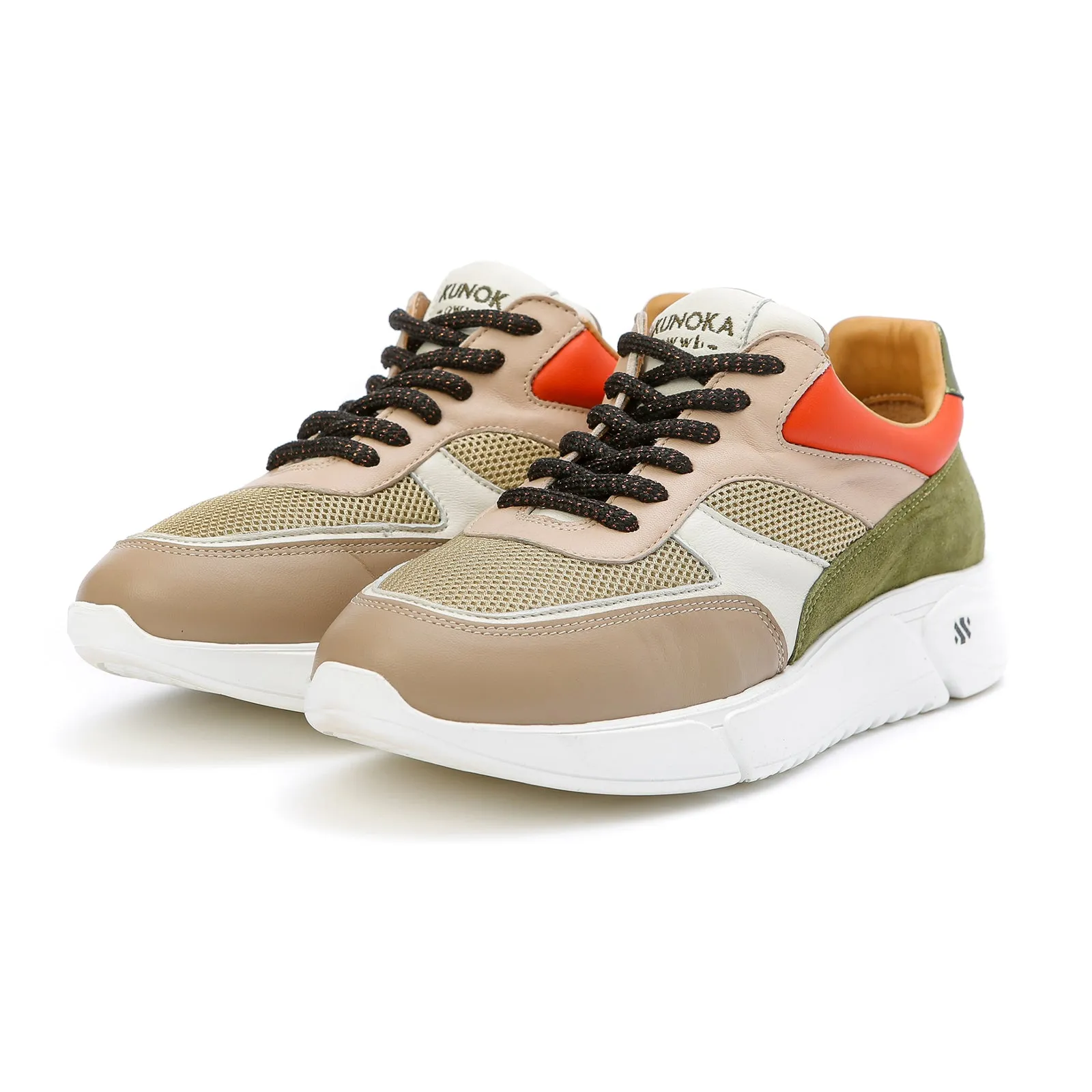 ARI platform sneaker - beige khaki and orange