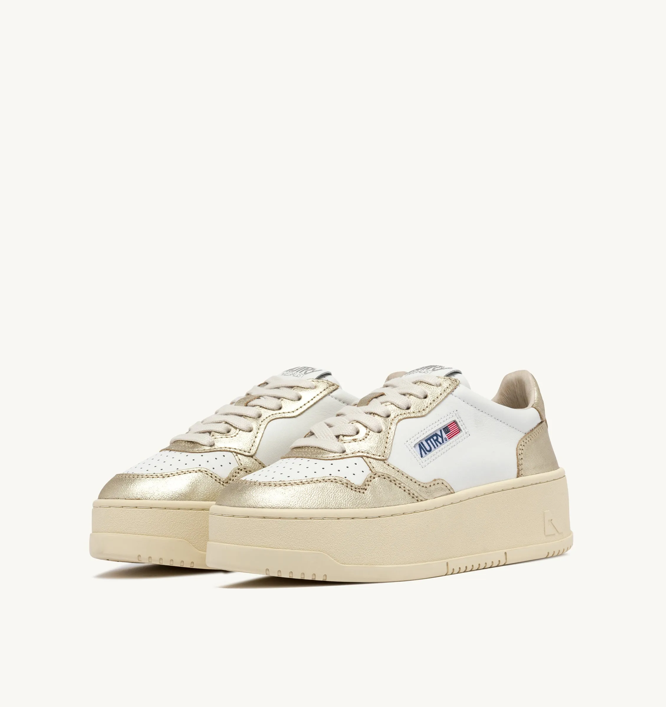 BASKET AUTRY PLATFORM CUIR BLANC ET PLATINE METALLISE