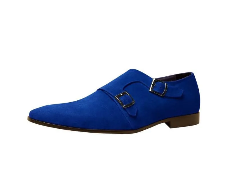 Bespoke Blue Suede Monk Strap Shoe for Men