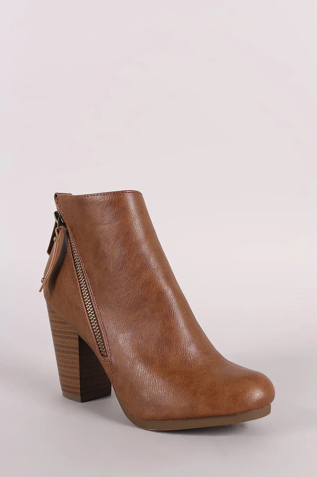 Breckelle Zipper Trim Chunky Heeled Ankle Boots