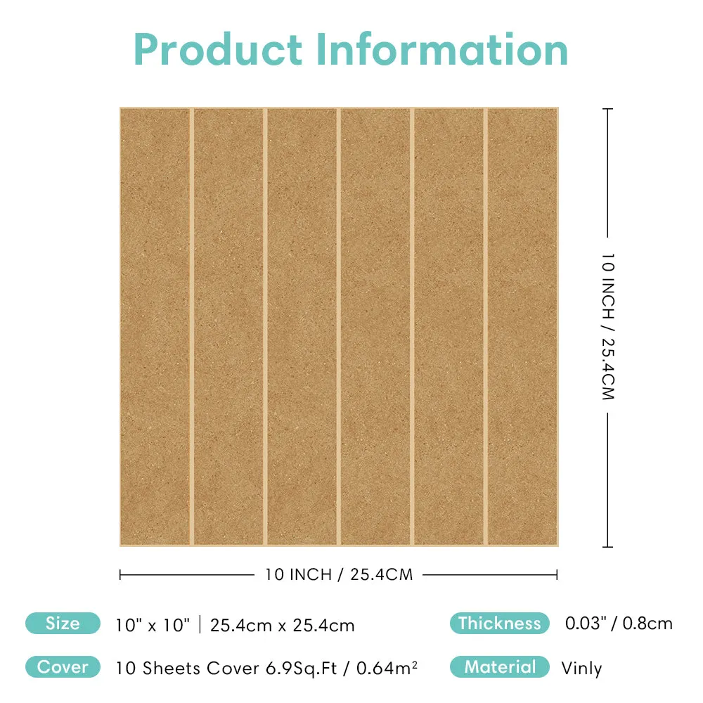 Brown Yellowish Linear Square Peel and Stick Vinyl Floor Tile Sticker