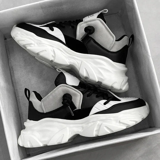 Casual Style Thick Platform Leather Sneakers