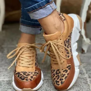 Comfortable Leopard Print Sneakers with Thick Sole