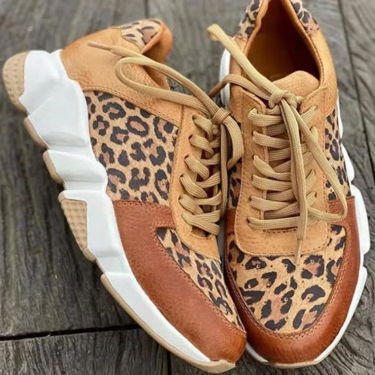 Comfortable Leopard Print Sneakers with Thick Sole