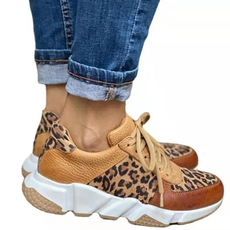 Comfortable Leopard Print Sneakers with Thick Sole