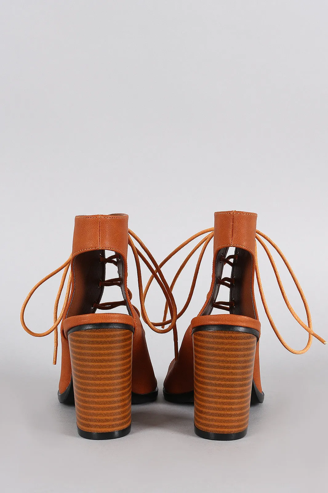 Corset Lace Up Peep Toe Mule Chunky Heel