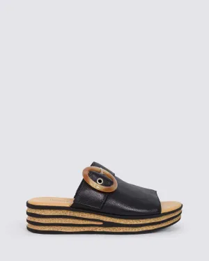 COSMOSO PLATFORM SLIDES BLACK LEATHER
