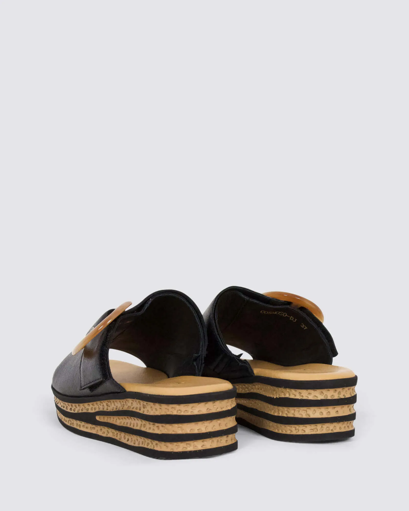 COSMOSO PLATFORM SLIDES BLACK LEATHER
