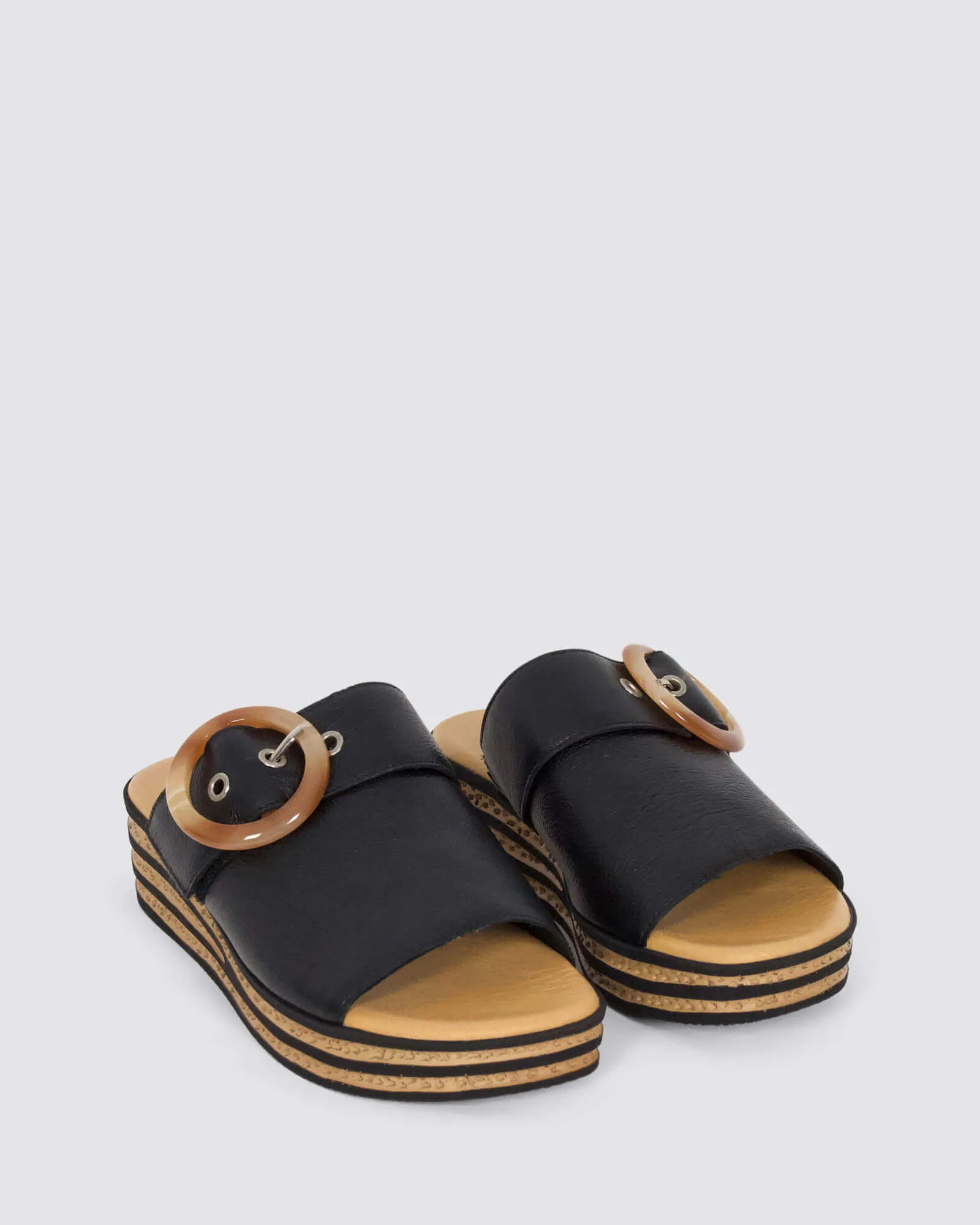 COSMOSO PLATFORM SLIDES BLACK LEATHER
