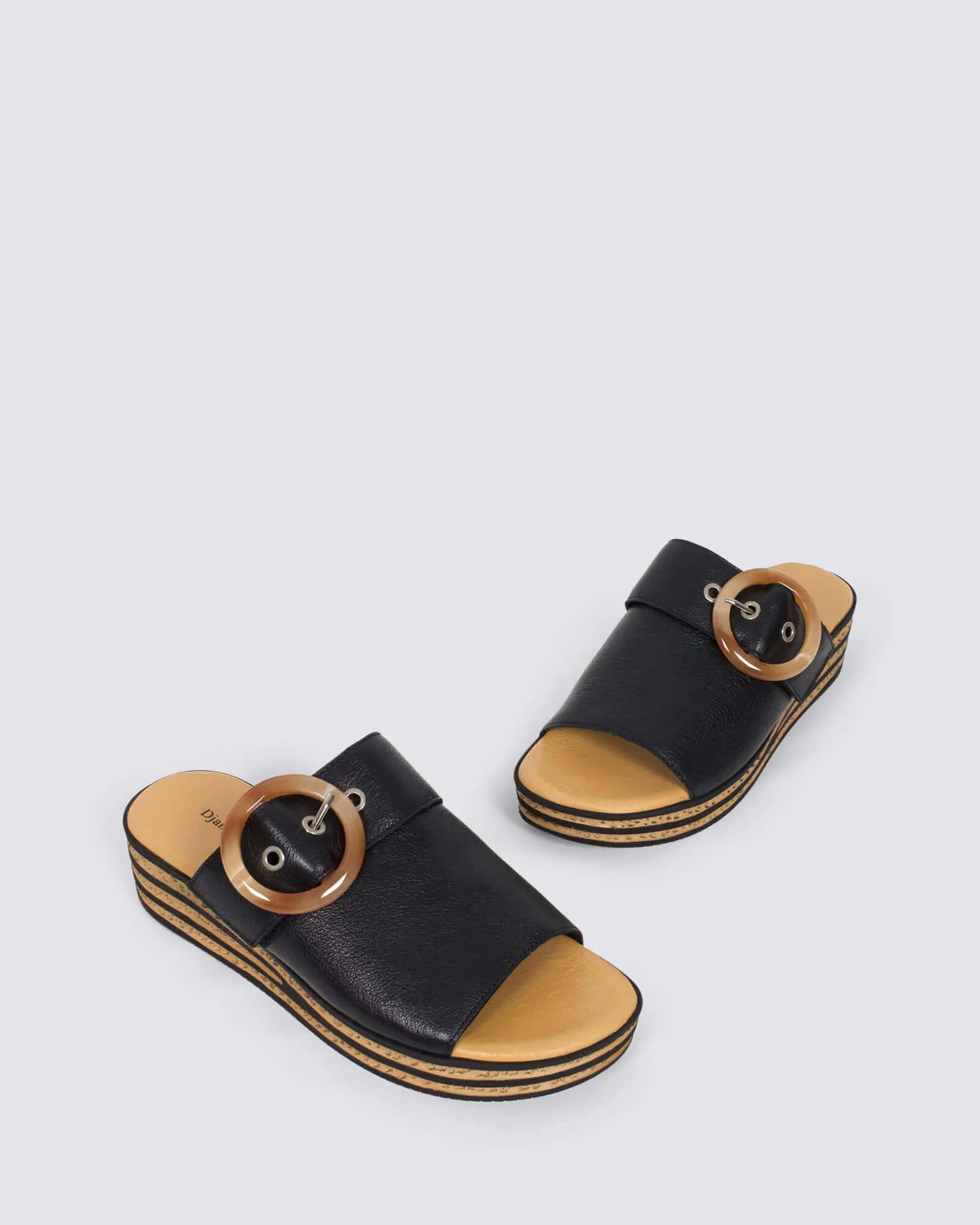 COSMOSO PLATFORM SLIDES BLACK LEATHER