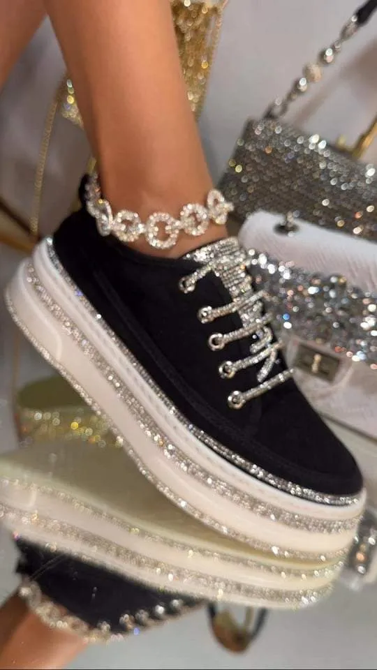 Crystal Stone Linen Platform Sneakers