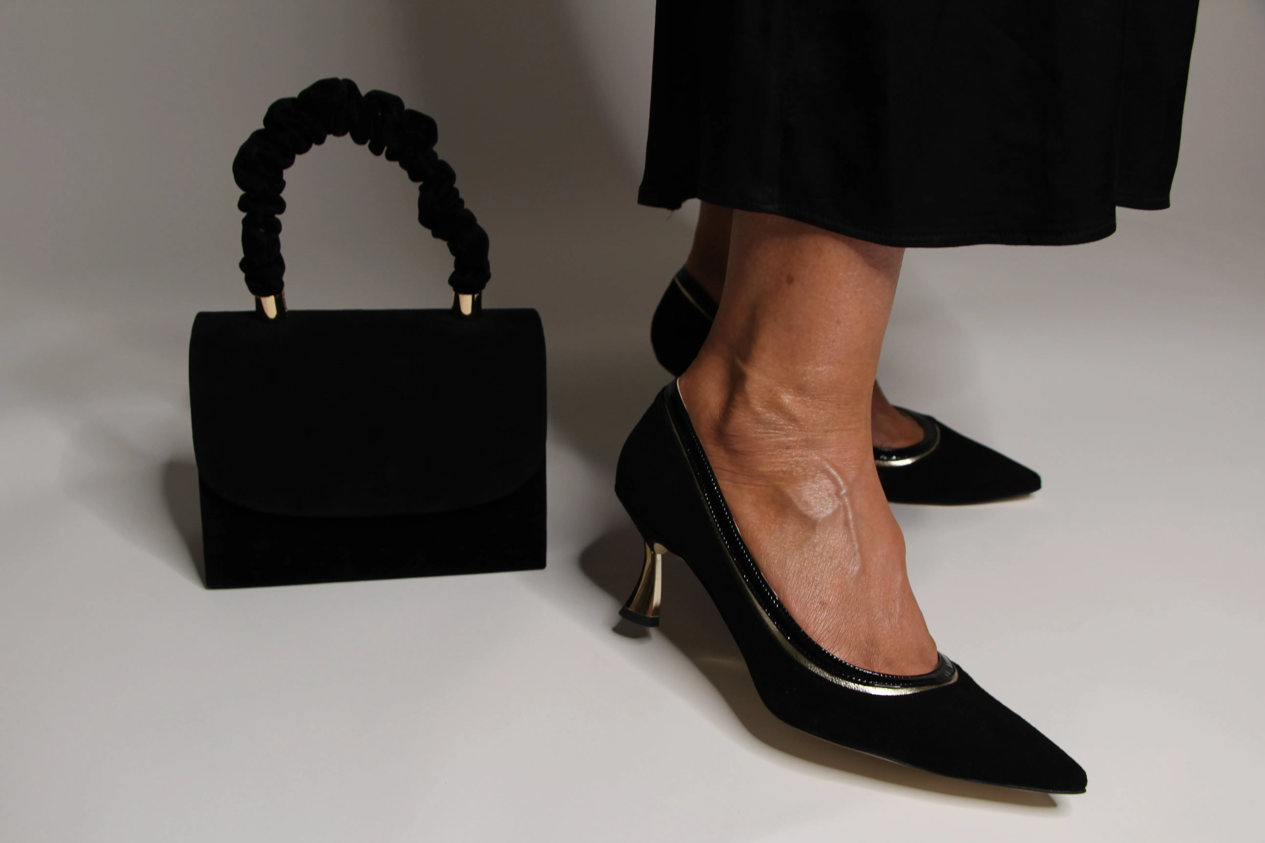 Fabucci Black Suede Kitten Heel Court Shoe