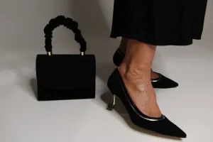 Fabucci Black Suede Kitten Heel Court Shoe