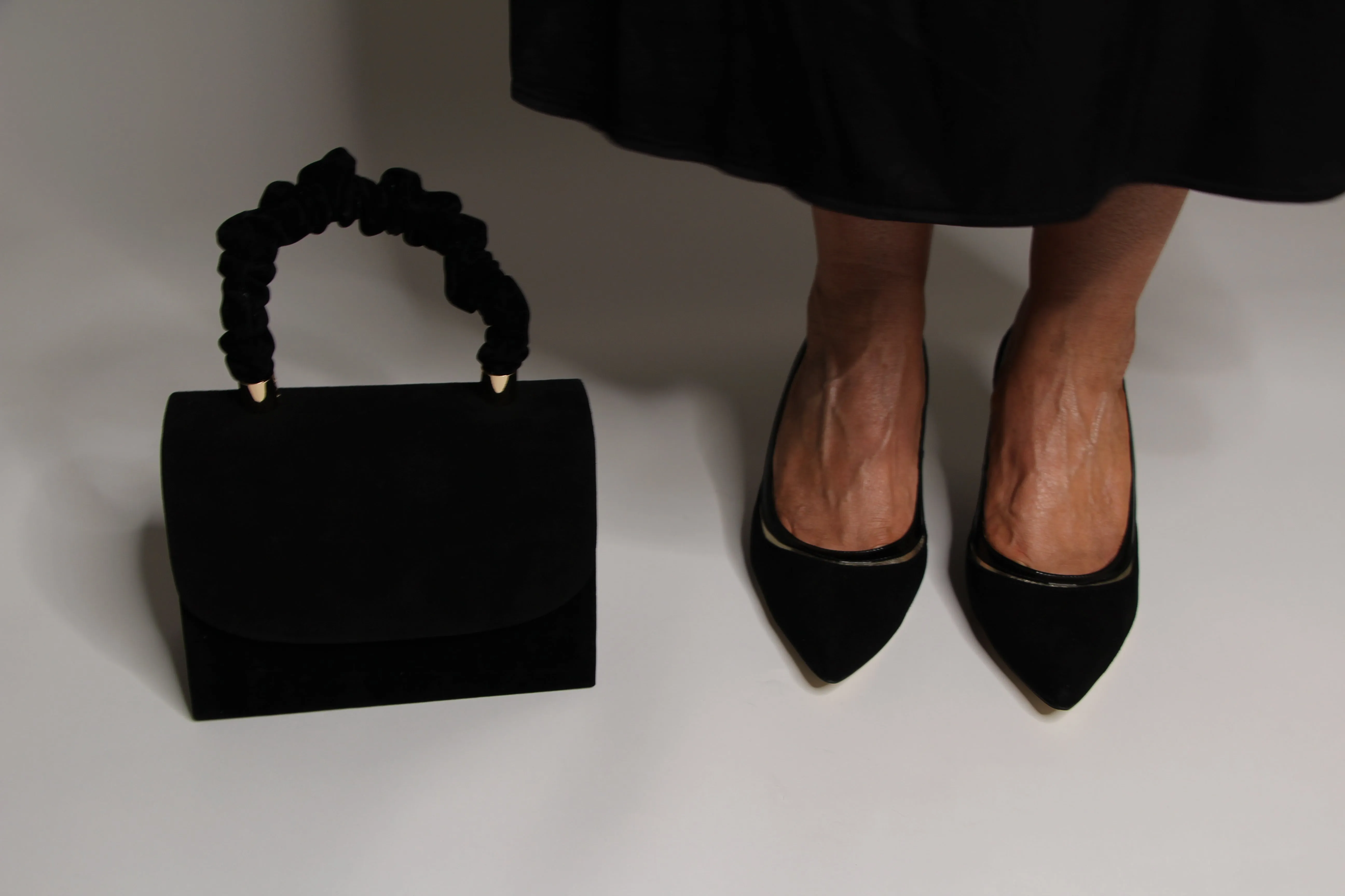 Fabucci Black Suede Kitten Heel Court Shoe