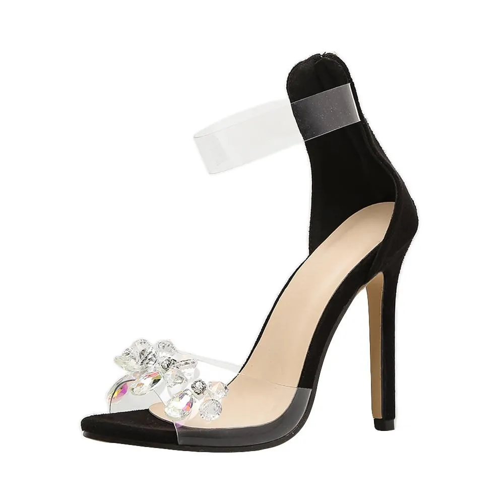 Fashion Rhinestone Open Toed High Heels Women Transparent Stiletto Sandals