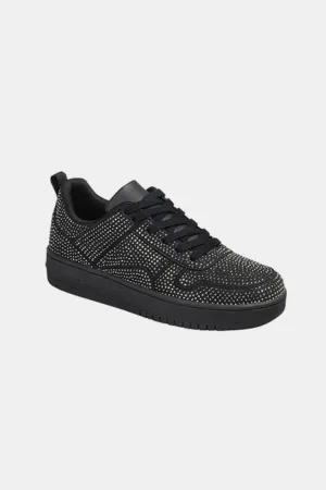 Forever Link Rhinestone Bedazzled Black Low Top Platform Flat Sneakers
