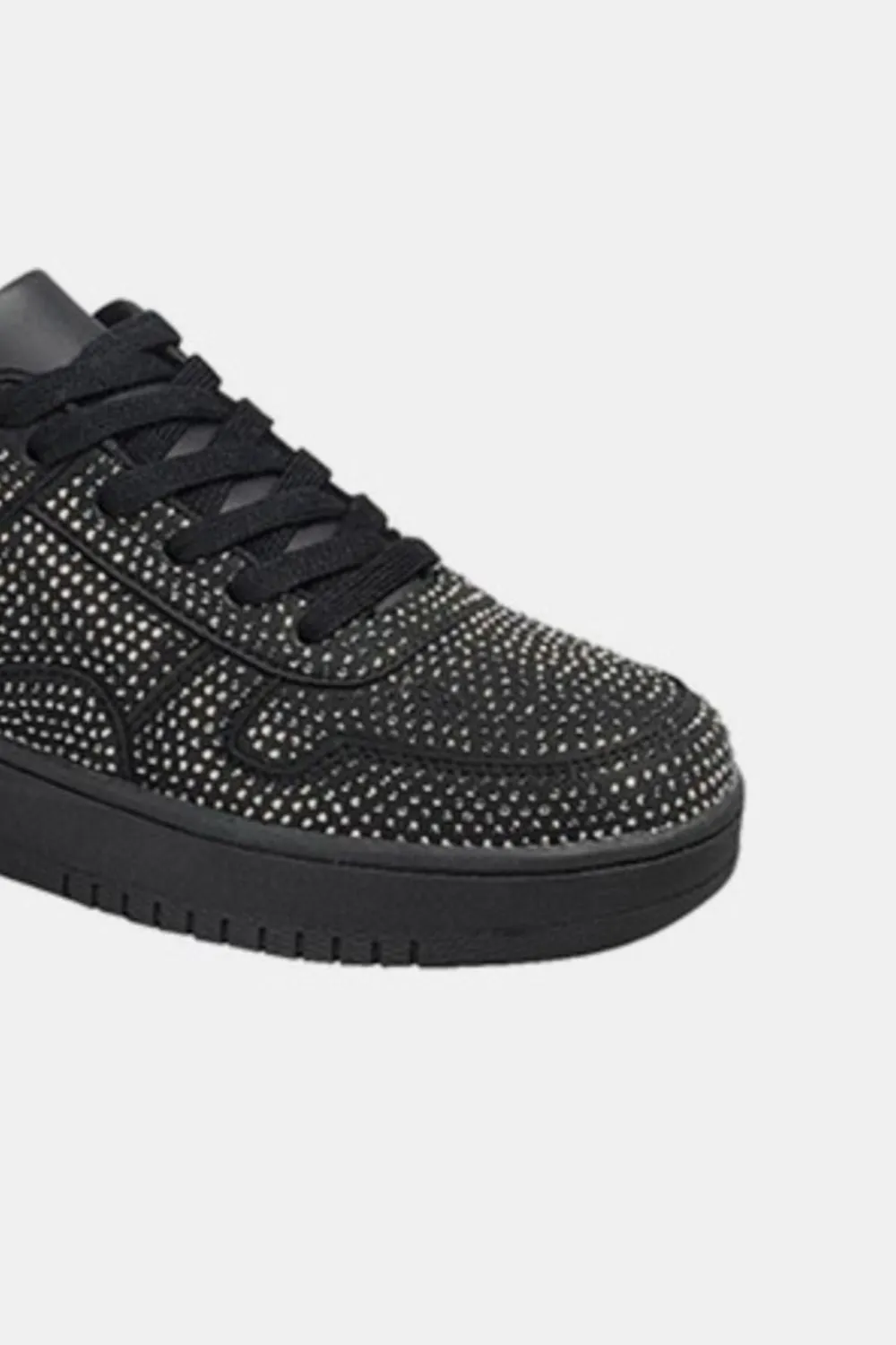 Forever Link Rhinestone Bedazzled Black Low Top Platform Flat Sneakers