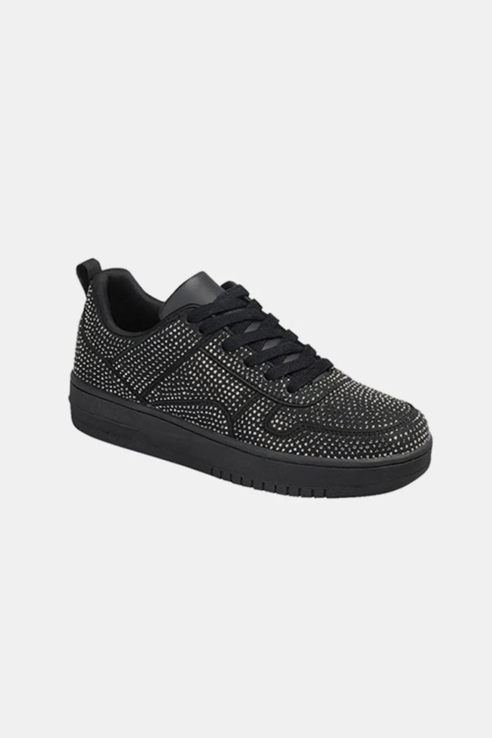 Forever Link Rhinestone Bedazzled Black Low Top Platform Flat Sneakers