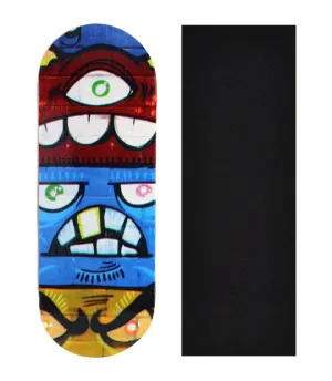 Heat Transfer Graphic Wooden Fingerboard Deck, "Stack 'Em Monsters" - 34mm x 97mm