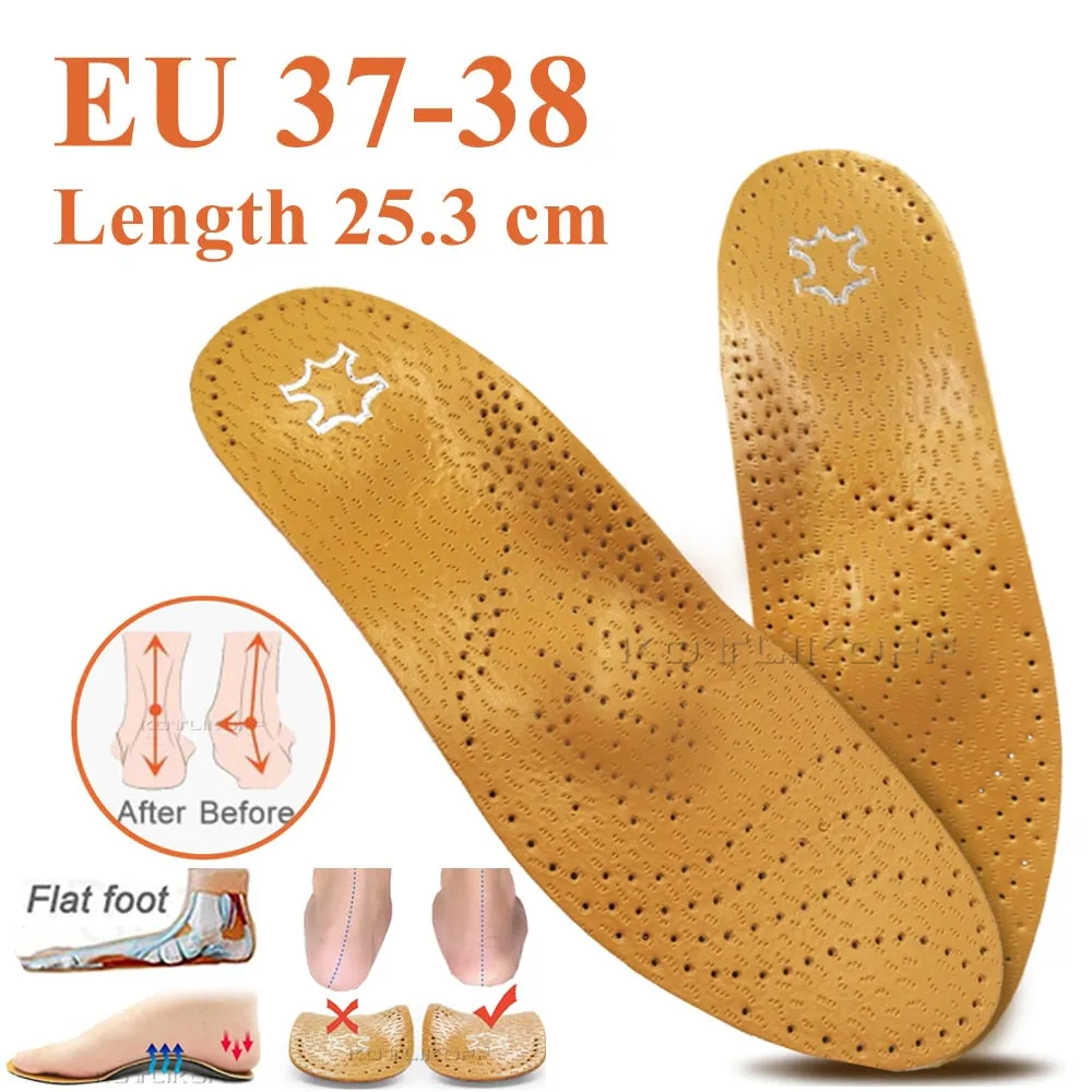 Leather Flat Feet Support Orthotic High Arch Insoles