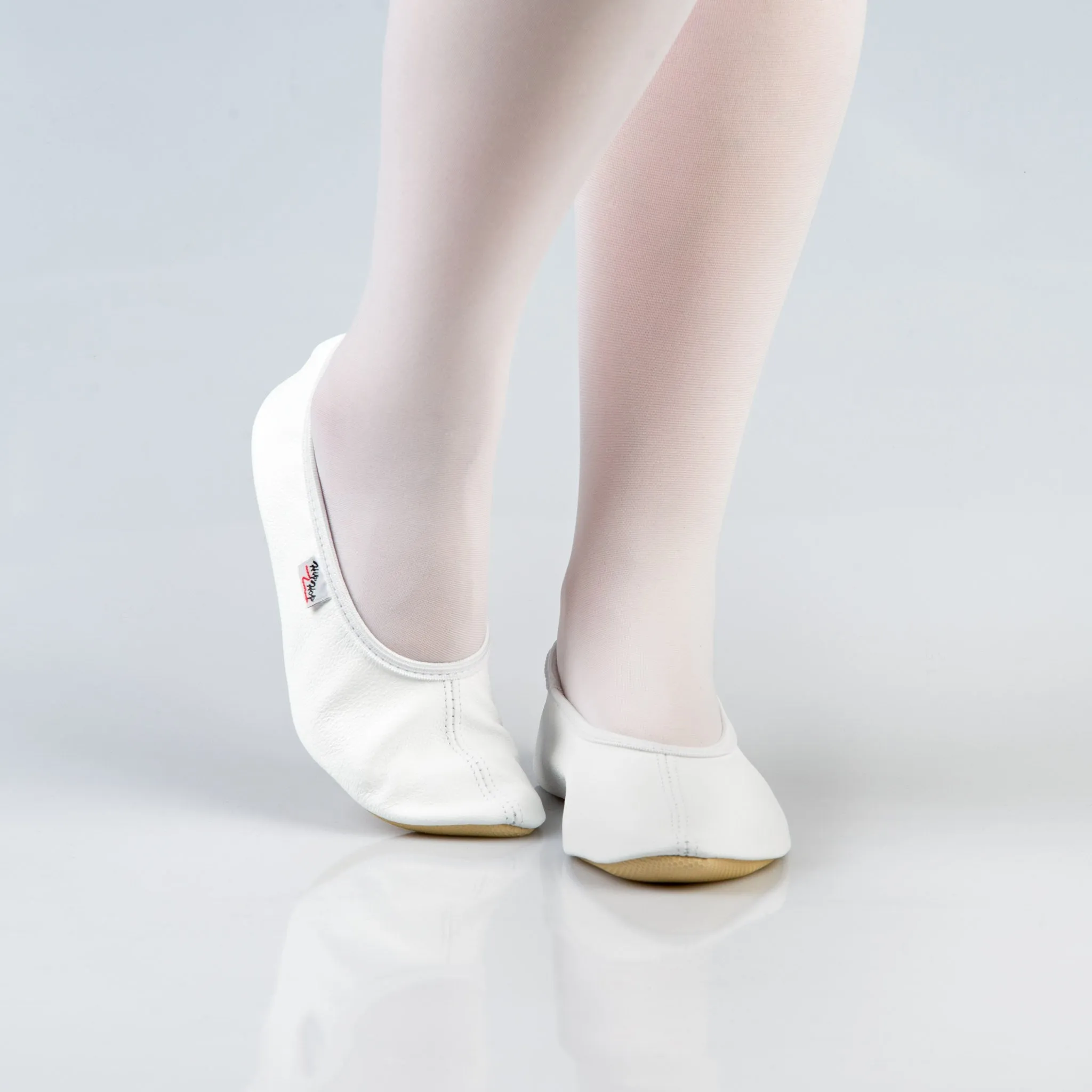 Leather Gymnastics Slippers With Rubber Ridge and Sole - White