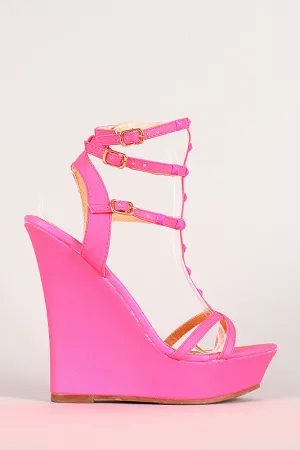 Liliana Neon Studded Open Toe Wedge