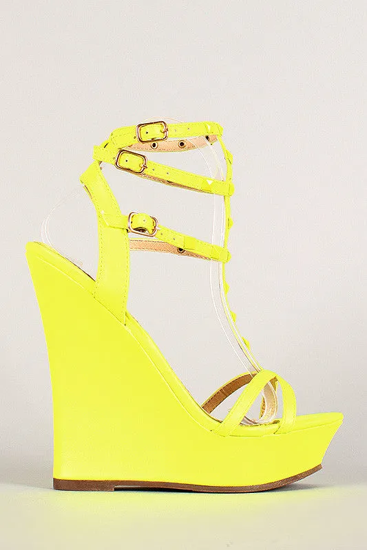 Liliana Neon Studded Open Toe Wedge