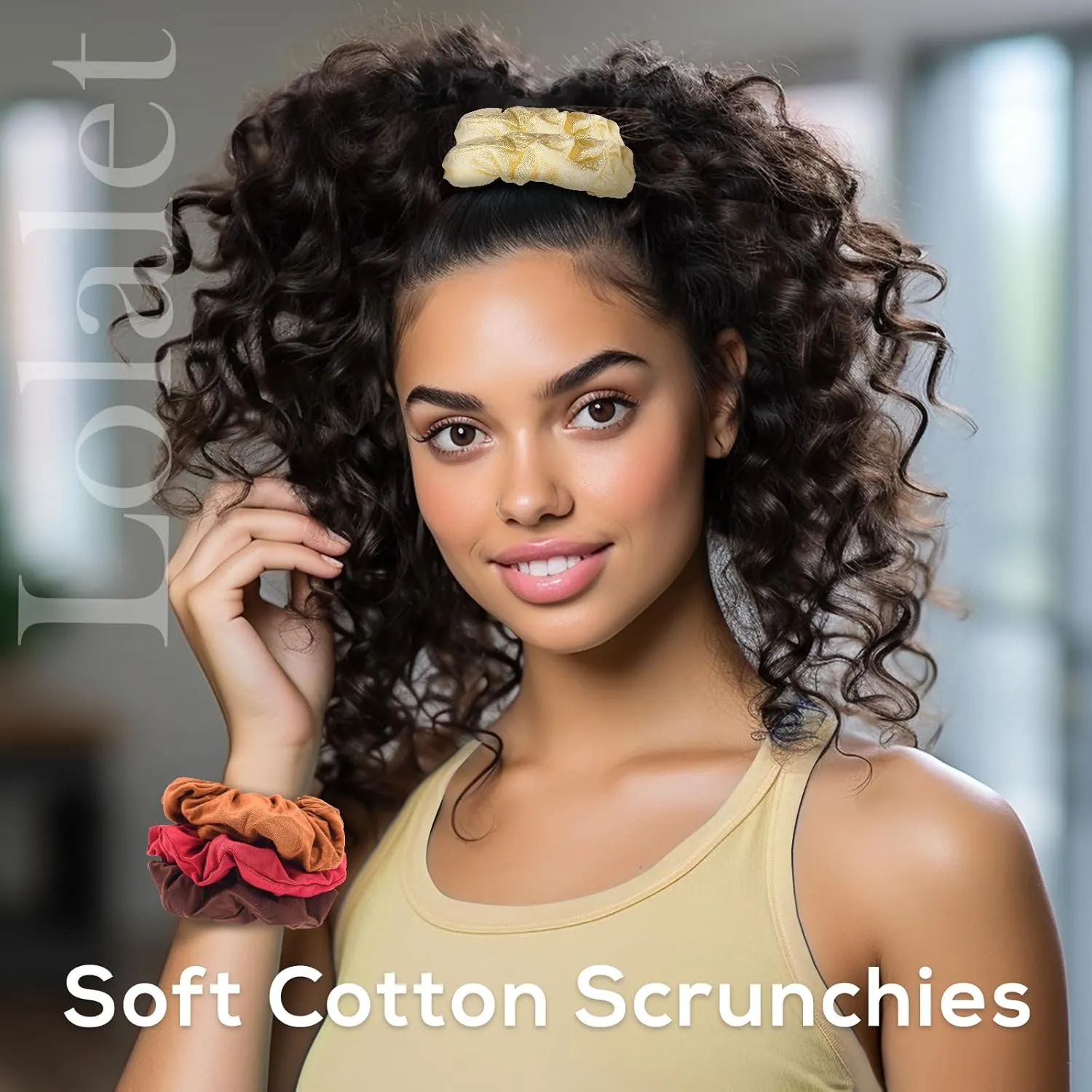 Lolalet Soft Cotton Scrunchies for Hair, Elastic Hair Ties Scrunchy for Women Teens Girls, Ponytail Holder Hair Accessories for Thin Thick Fine Curly Hair -6 Pack
