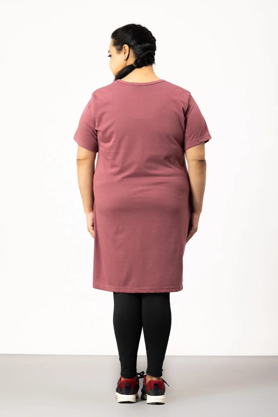 Long Line Hip Covering T-Shirt For Women -Half Sleeves- Mauve
