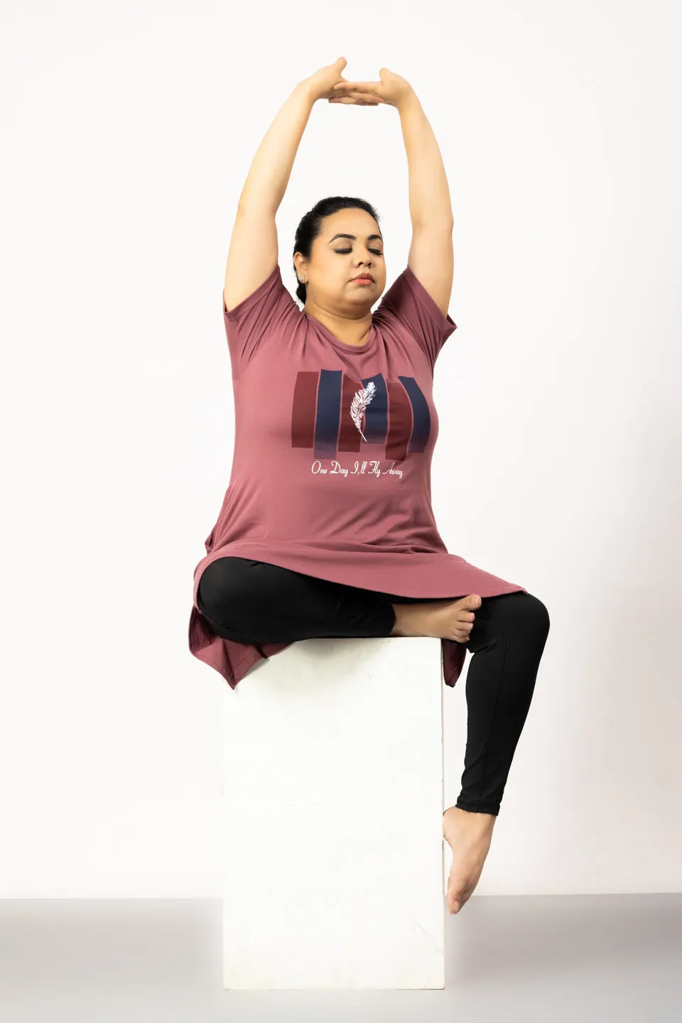 Long Line Hip Covering T-Shirt For Women -Half Sleeves- Mauve