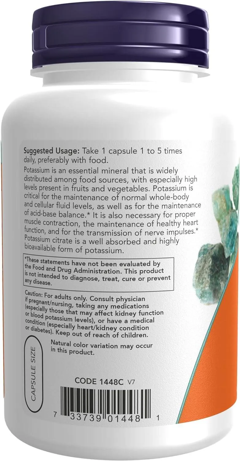 Now Potassium Citrate 99mg 180 Veg Capsules