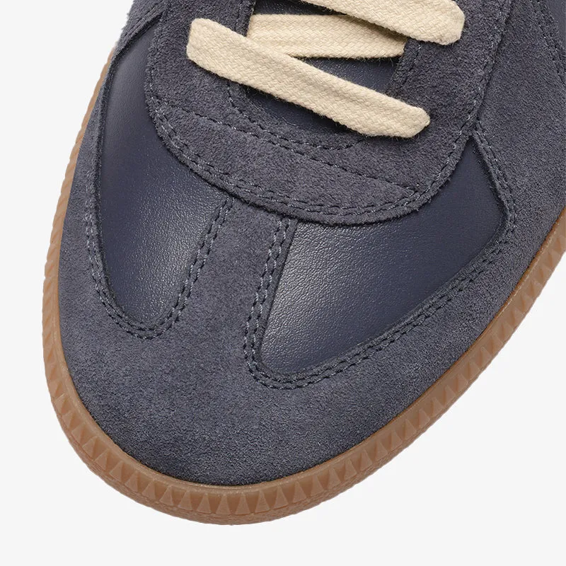 Pewter Leather and Suede Sneakers