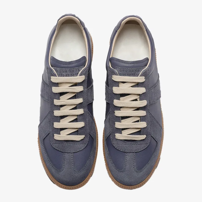 Pewter Leather and Suede Sneakers