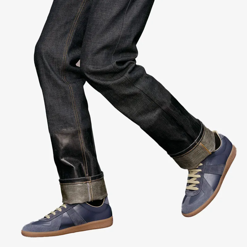 Pewter Leather and Suede Sneakers
