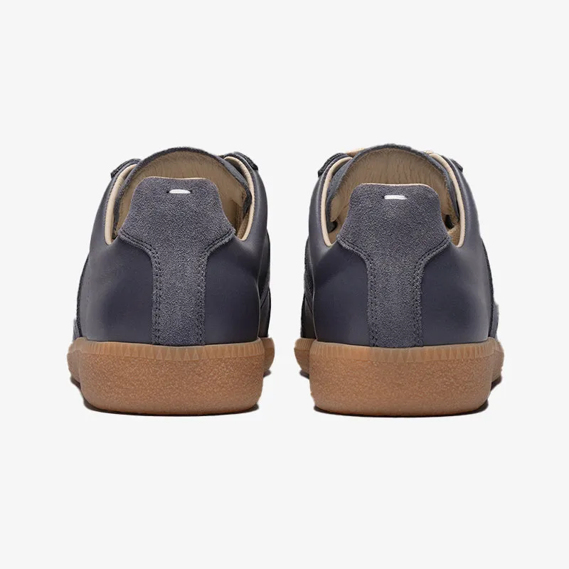 Pewter Leather and Suede Sneakers