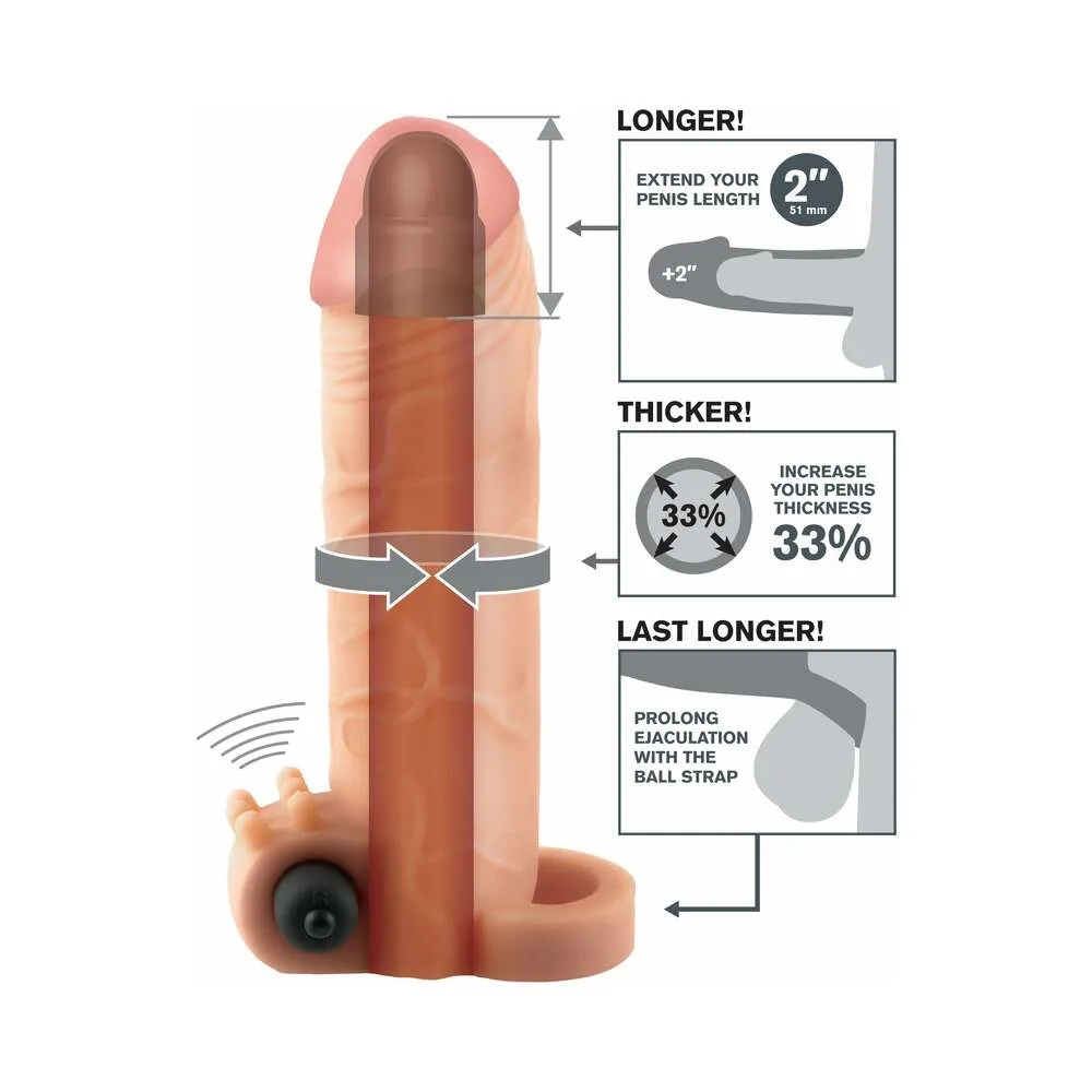 Pipedream Fantasy X-tensions Vibrating Real Feel 2 in. Extension With Ball Strap Beige