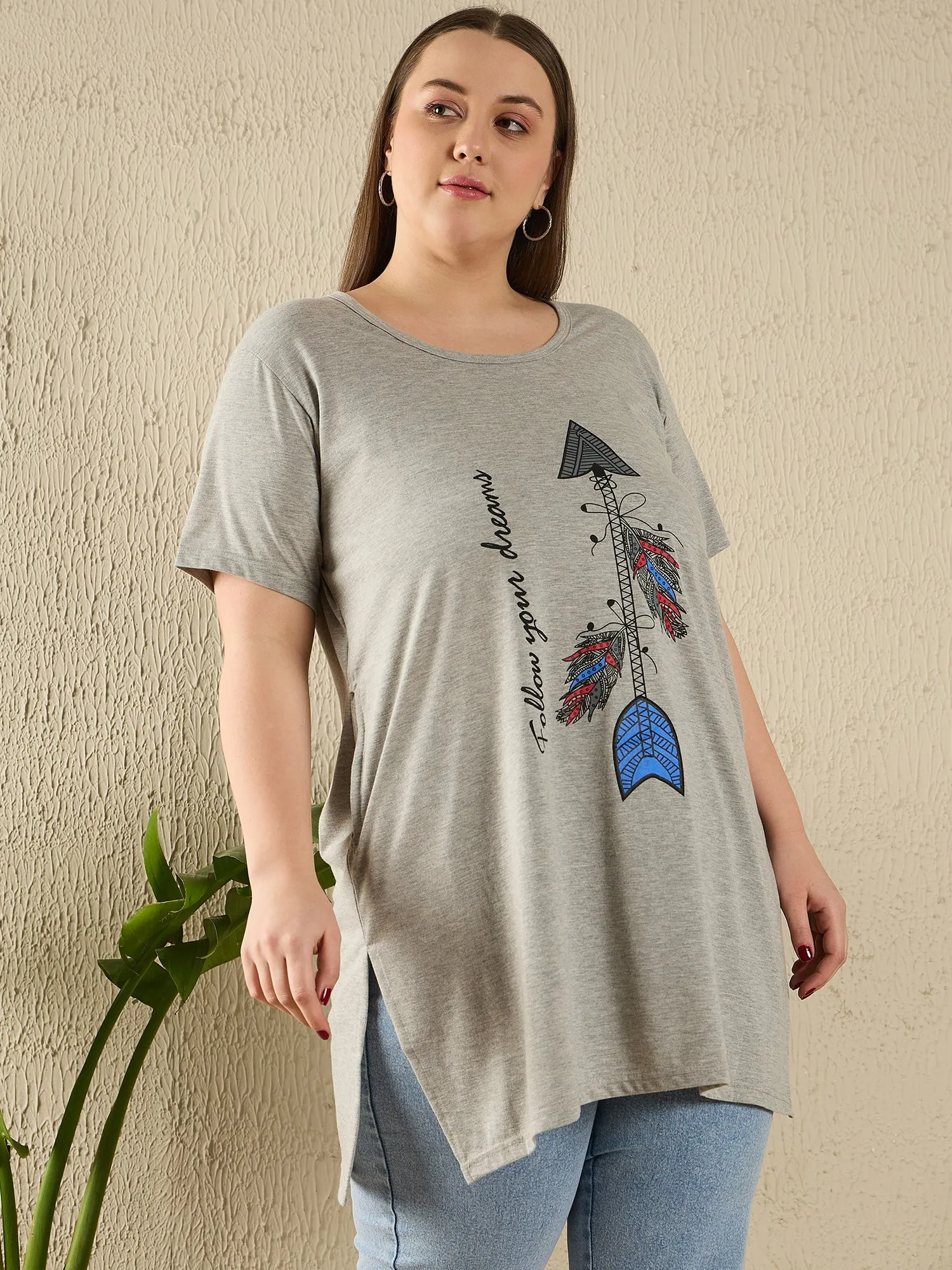 Plus Size Long Hip Covering T-shirts For Women - Half Sleeve - Pack of 2 (Grey & Black)