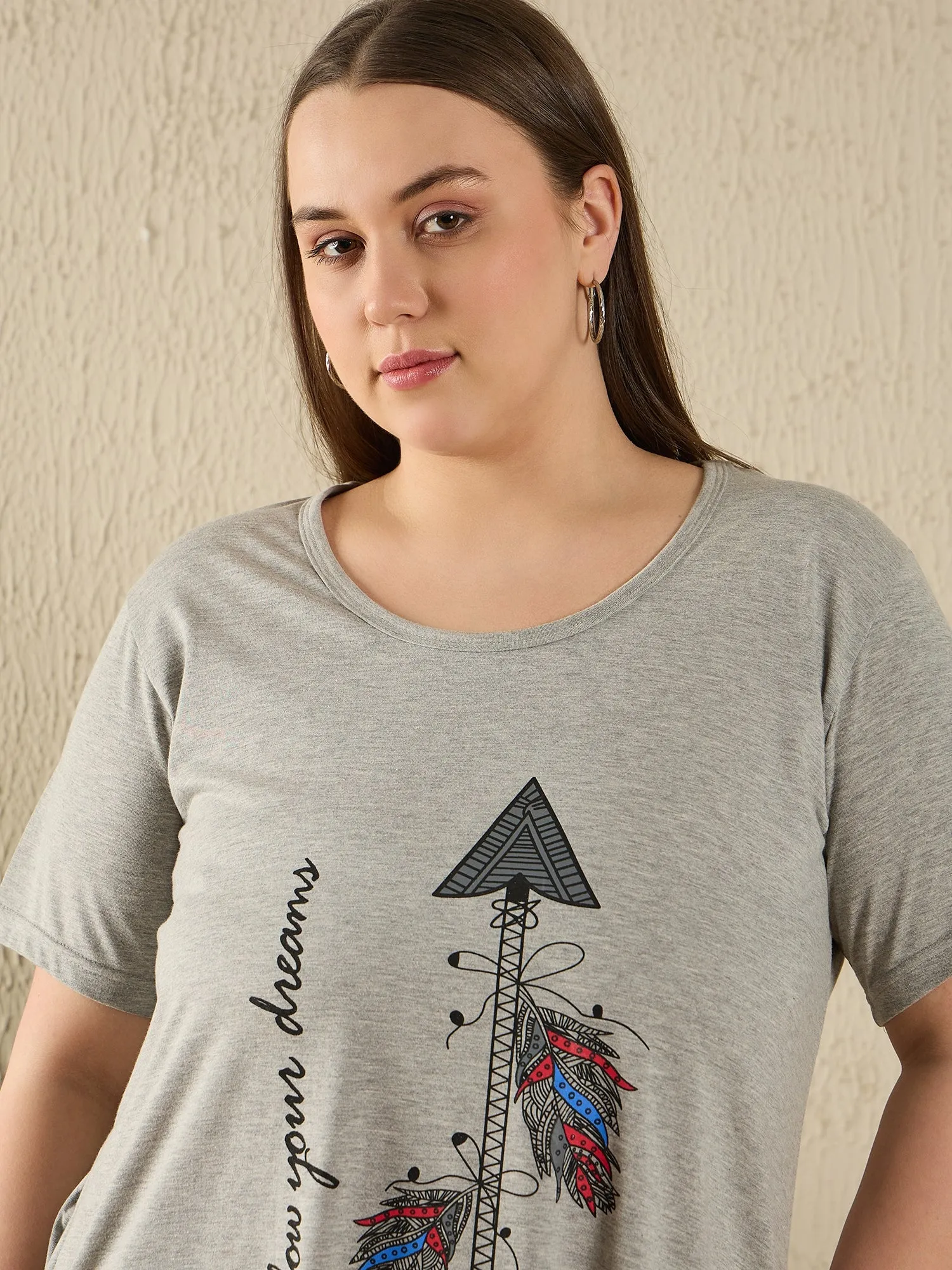 Plus Size Long Hip Covering T-shirts For Women - Half Sleeve - Pack of 2 (Grey & Black)