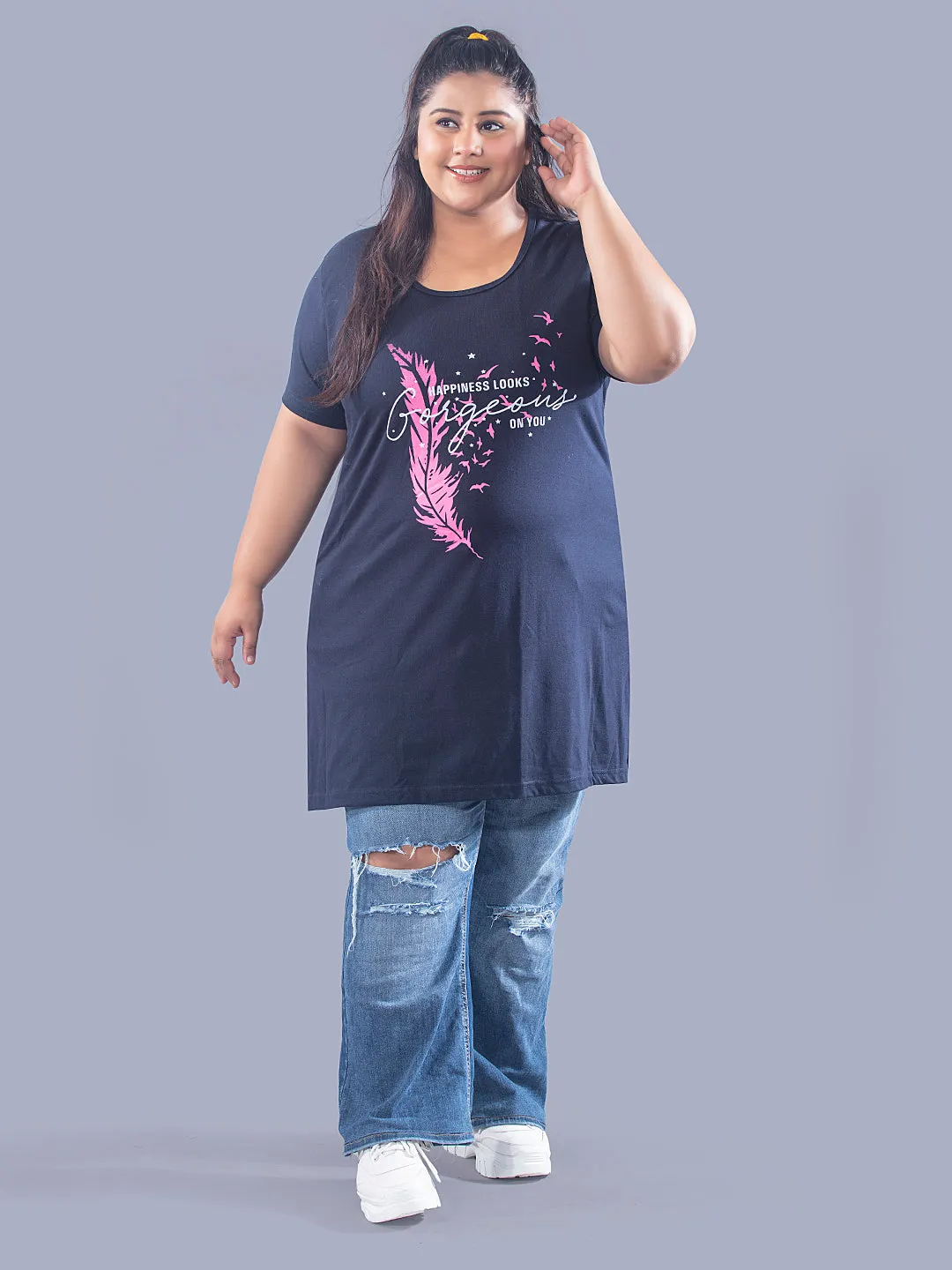 Plus Size Long T-shirts For Women - Half Sleeve - Pack of 2 (Navy & Black)