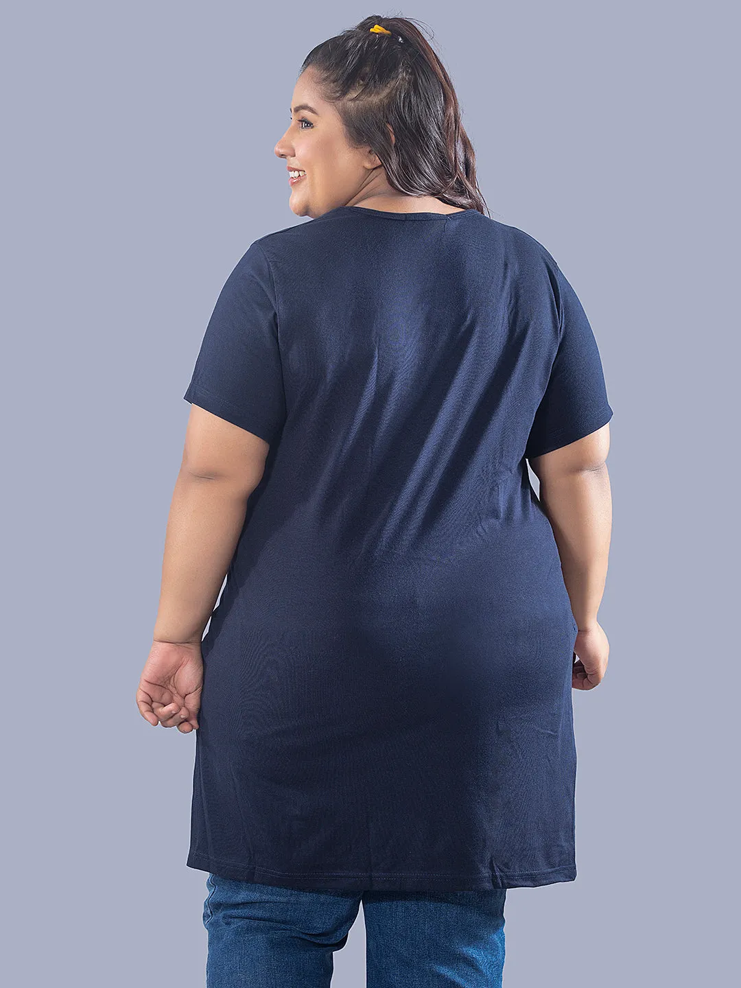Plus Size Long T-shirts For Women - Half Sleeve - Pack of 2 (Navy & Black)