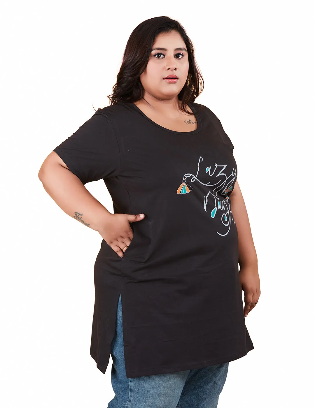 Plus Size Long T-shirts For Women - Half Sleeve - Pack of 2 (Navy & Black)