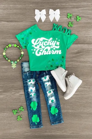 "Lucky Charm" Distressed Denim Set