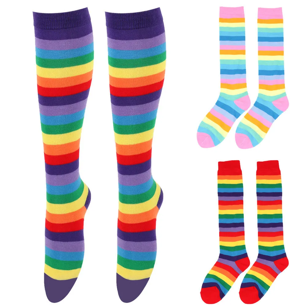 Rainbow Striped Knee High Socks(3 Pairs)