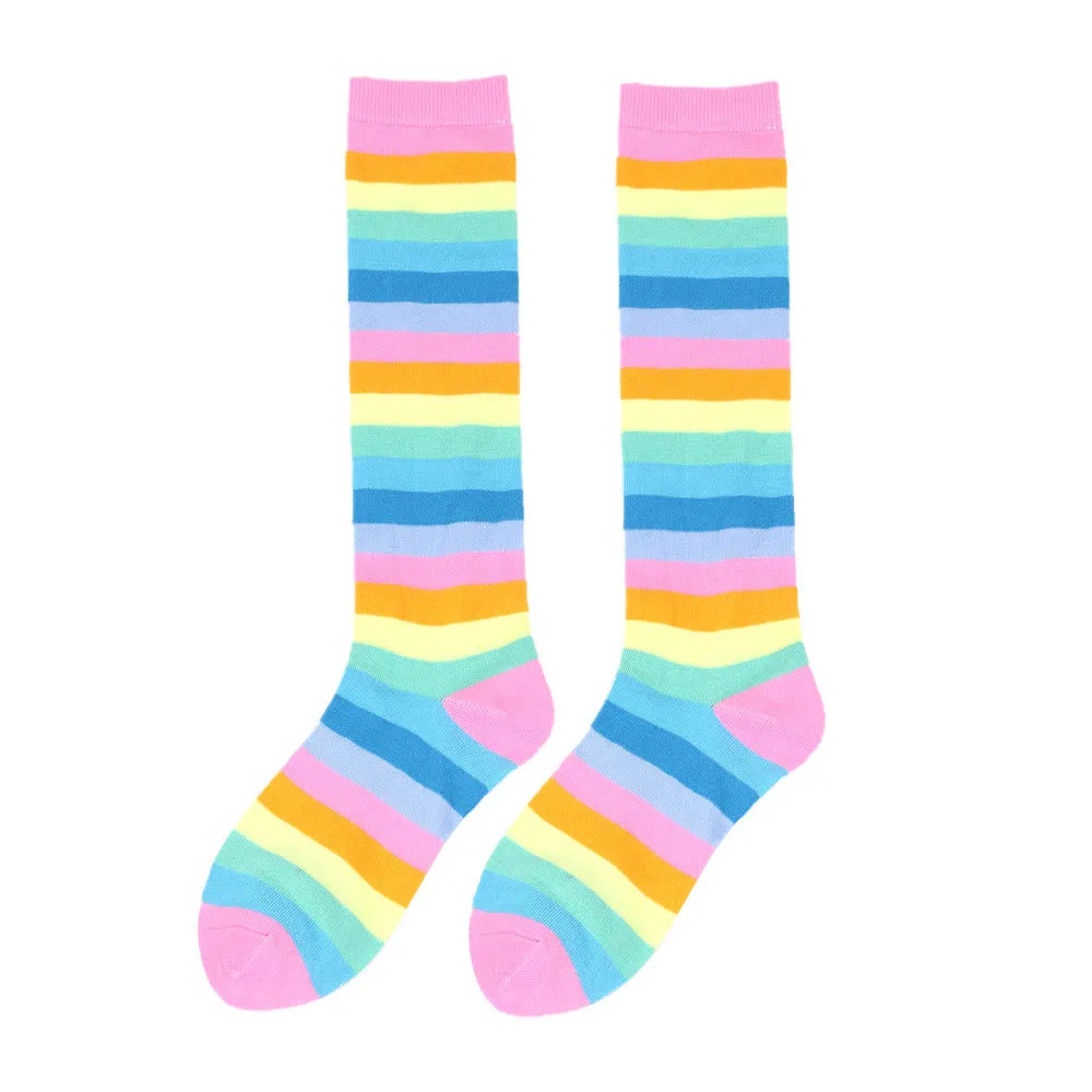 Rainbow Striped Knee High Socks(3 Pairs)