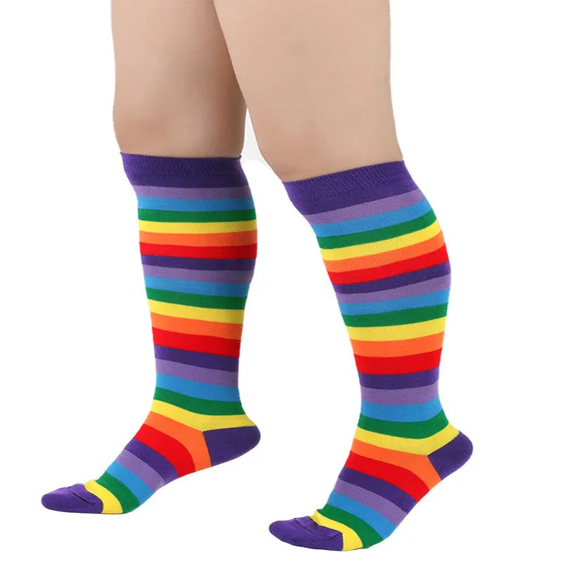 Rainbow Striped Knee High Socks(3 Pairs)