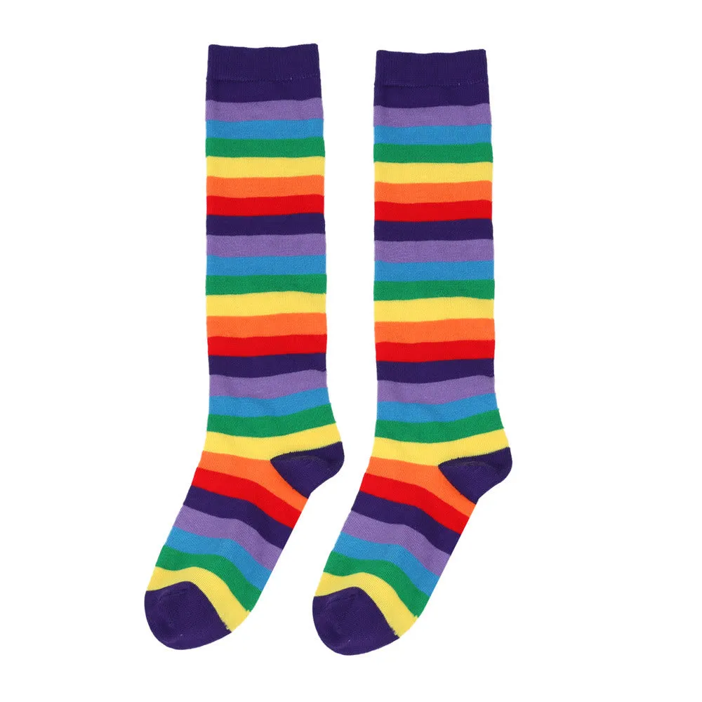 Rainbow Striped Knee High Socks(3 Pairs)