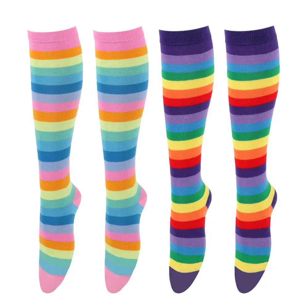 Rainbow Striped Knee High Socks(3 Pairs)