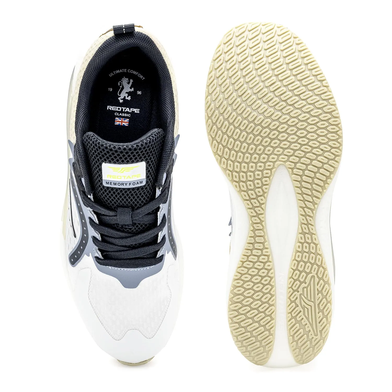 Red Tape Athleisure Sports Shoes for Men | Enhanced Durability, Soft Cushioned Insole, Slip-Resistance, Superior Bounce, Abrasion Resistant & Shock Absorption White/Beige